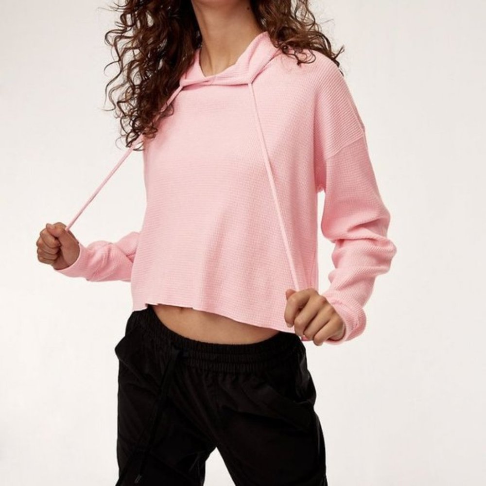 TNA Aritzia Pink Waffle Cropped Hoodie